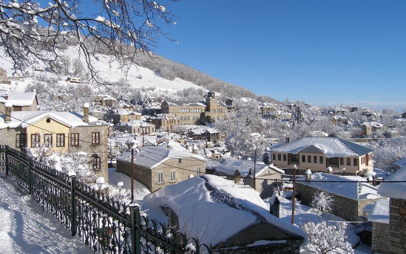 Snow-covered village in winter