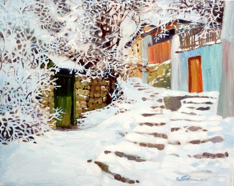 Snow-covered Village Path