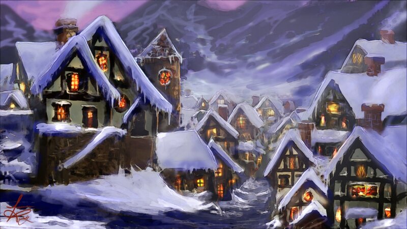 Snow-covered Village — Purple, Dramatic