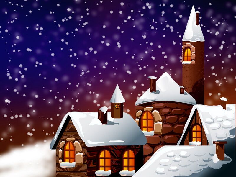 Snow-covered Village — Purple, Peaceful