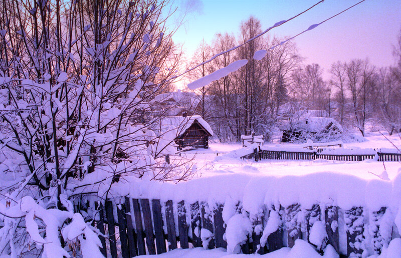 Snow-covered Village — Purple, Serene, Winter, Photograph