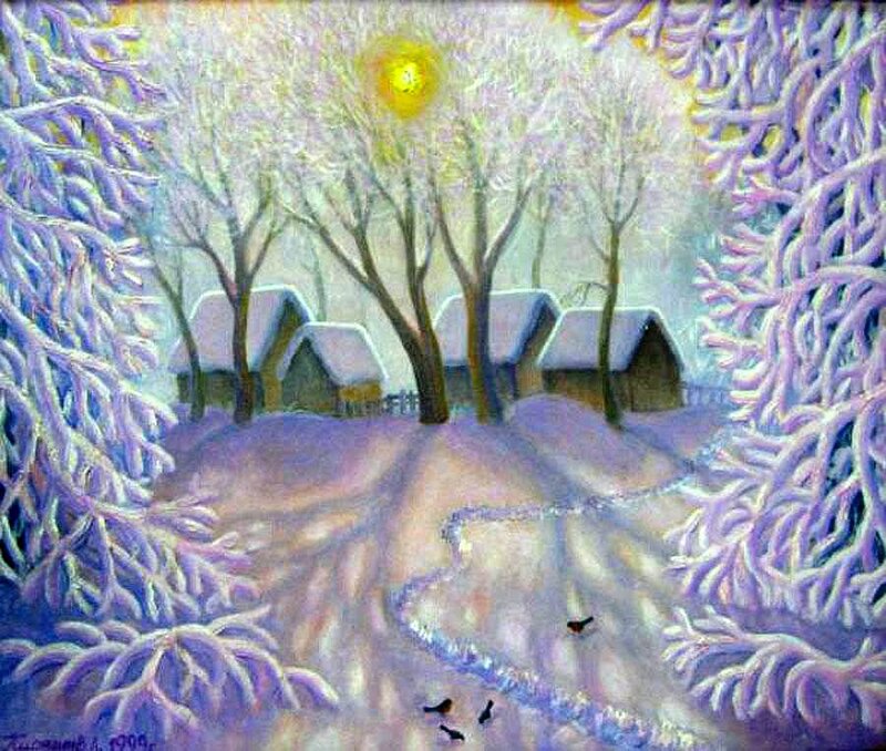 Snow-covered Village — Purple