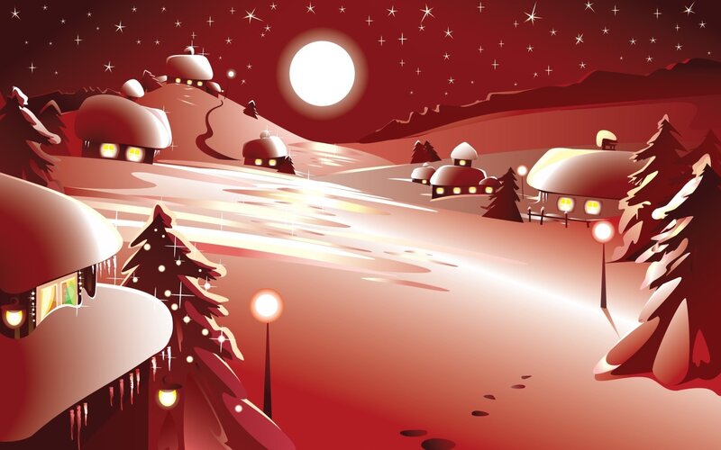 Snow-covered Village — Red, Serene