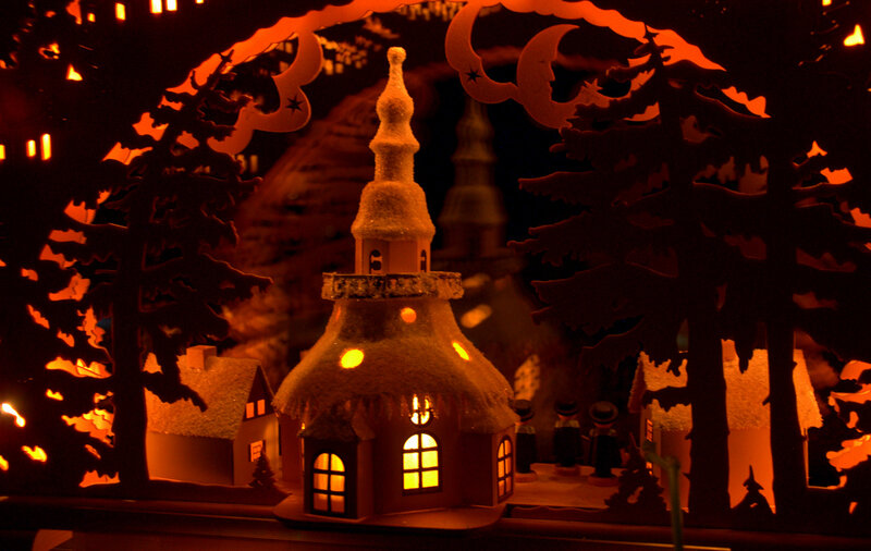 Snow-covered Village Scene — Orange