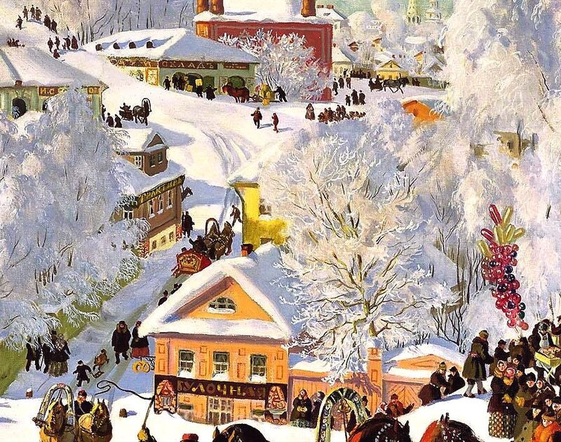Snow-covered Village Scene — White