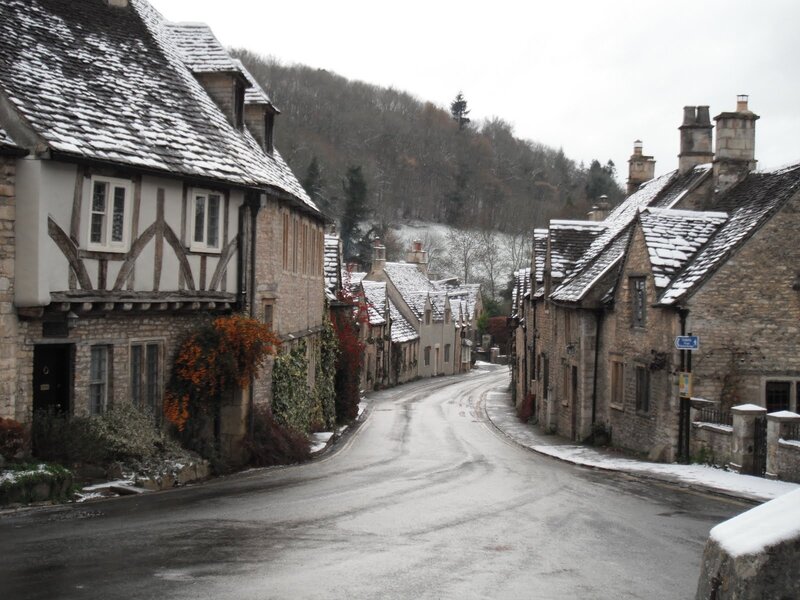 Snow-covered Village Street — Gray