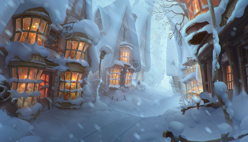 Snow-covered Village Street — White, Cozy