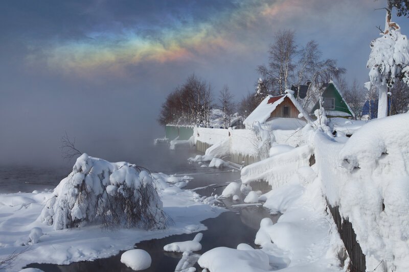 Snow-covered Village — White, Cold, Winter, Photograph, Houses