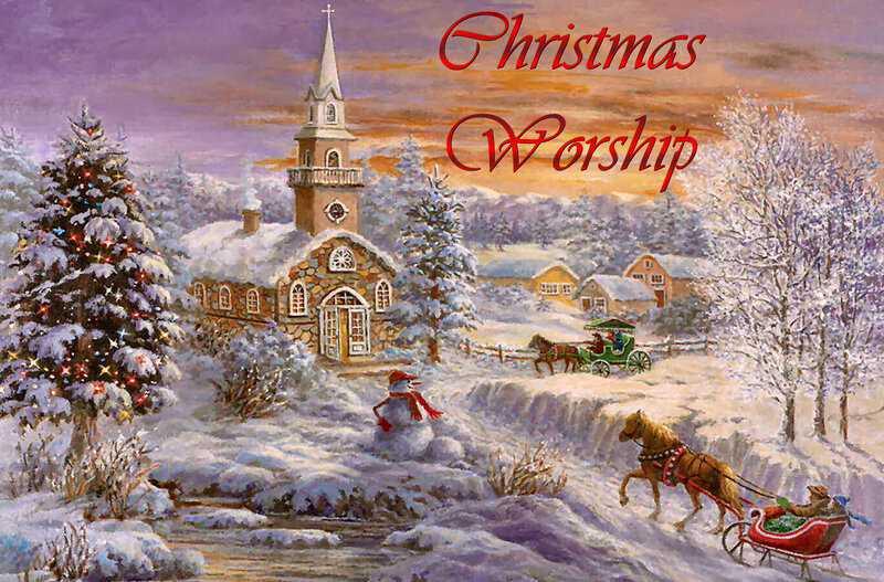 Snow-covered Village — White, Peaceful, Winter, Painting, Church