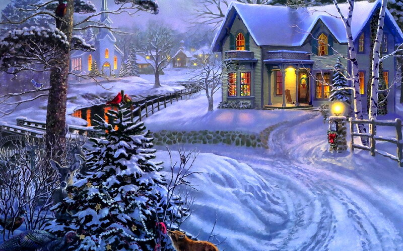 Snow-covered Village — White, Peaceful, Winter