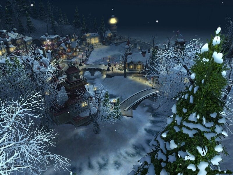 Snow-covered Village — White, Serene, Night