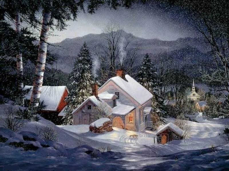 Snow-covered Village — White, Serene