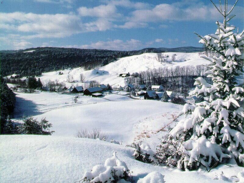 Snow-covered Village — White, Serene, Winter, Photograph, Hills