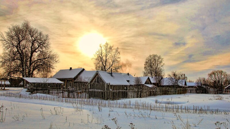 Snow-covered Village — White, Serene, Winter, Photograph, Houses, Fences