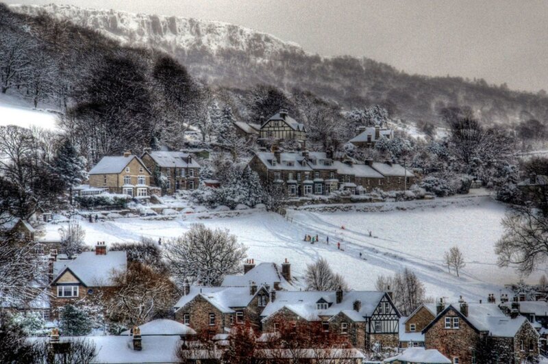 Snow-covered Village — White, Serene, Winter, Photograph, Houses