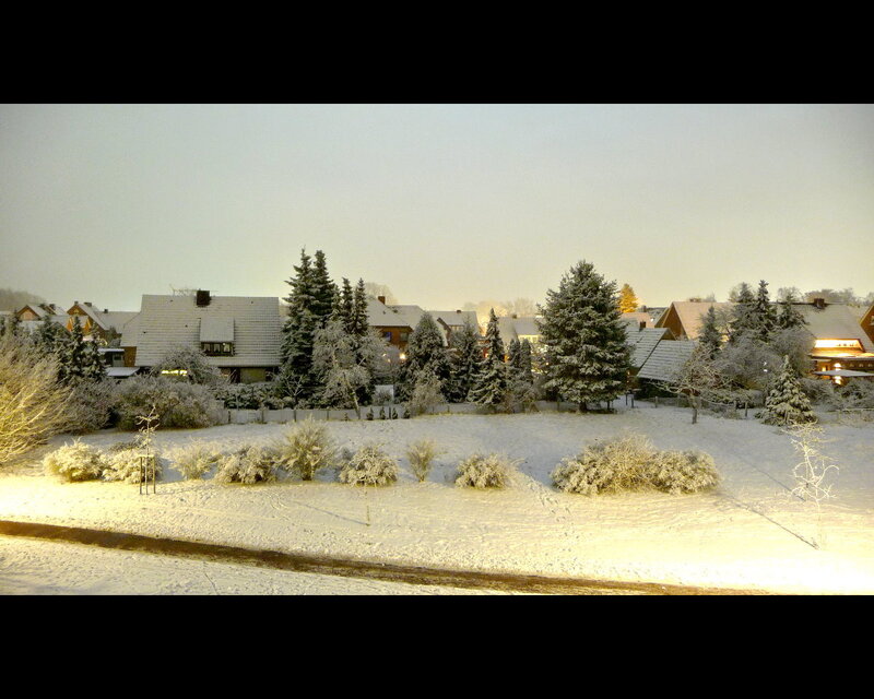 Snow-covered Village — White, Serene, Winter, Photograph, Houses, Trees