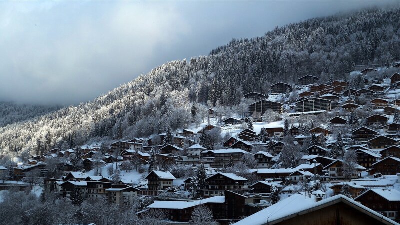 Snow-covered Village — White, Serene, Winter, Photograph, Mountain, Forest