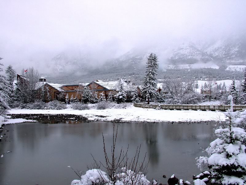 Snow-covered Village — White, Serene, Winter, Photograph, Mountains, River