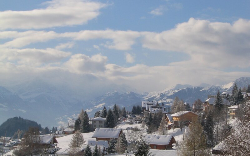 Snow-covered Village — White, Serene, Winter, Photograph, Mountains, Trees, Houses
