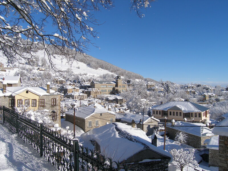 Snow-covered Village — White, Serene, Winter, Photograph, Roofs