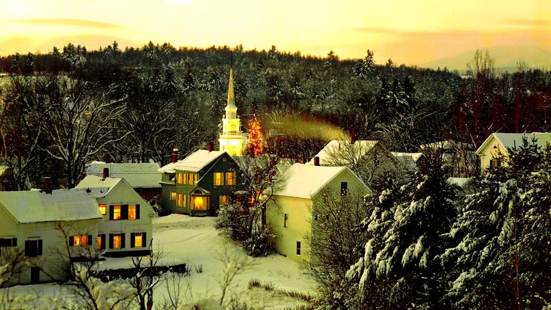 Snow-covered Village — Yellow, Serene, Winter