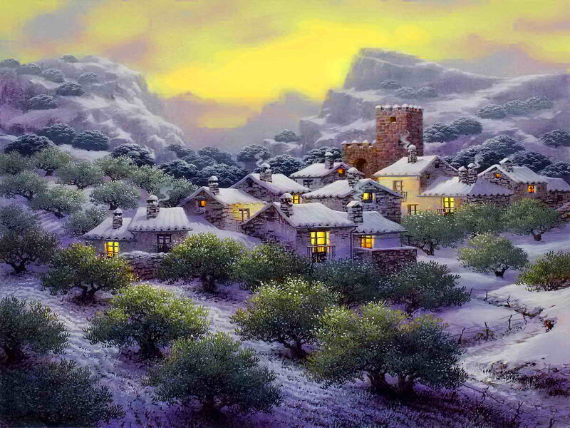 Snow-covered Village — Yellow