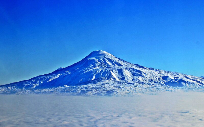 Snow-covered Volcano — Blue, Serene, Photograph