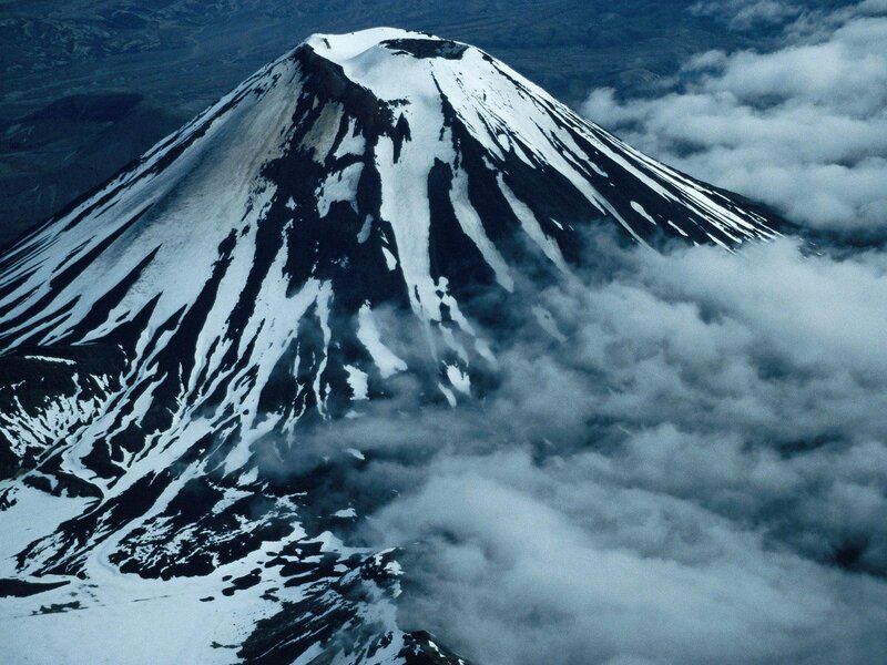 Snow-covered Volcano — White, Dramatic, Photograph, Clouds