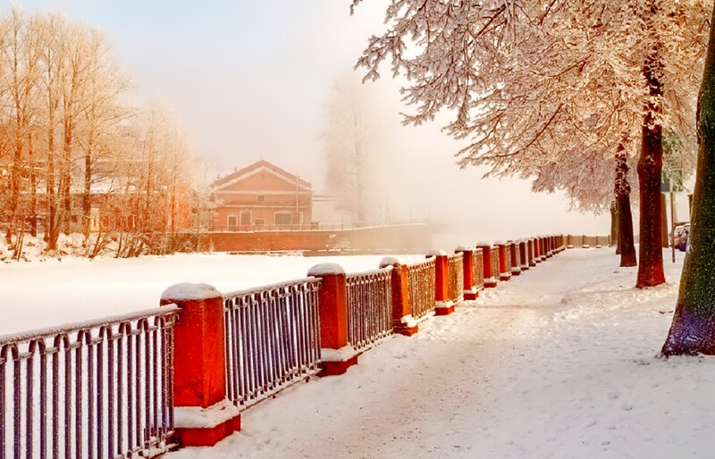 Snow-covered Walkway — White, Serene