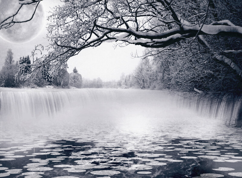 Snow-covered Waterfall — Black