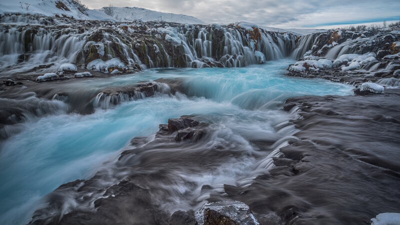 Snow-covered Waterfall — Blue, Dramatic, Winter