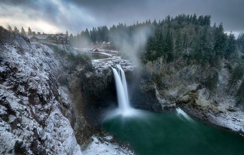 Snow-covered Waterfall — Green, Dramatic