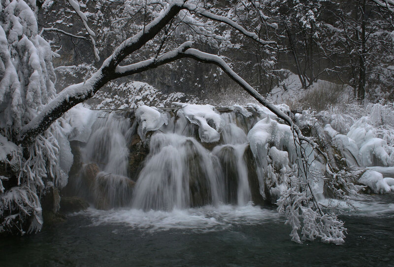 Snow-covered Waterfall — White, Cold