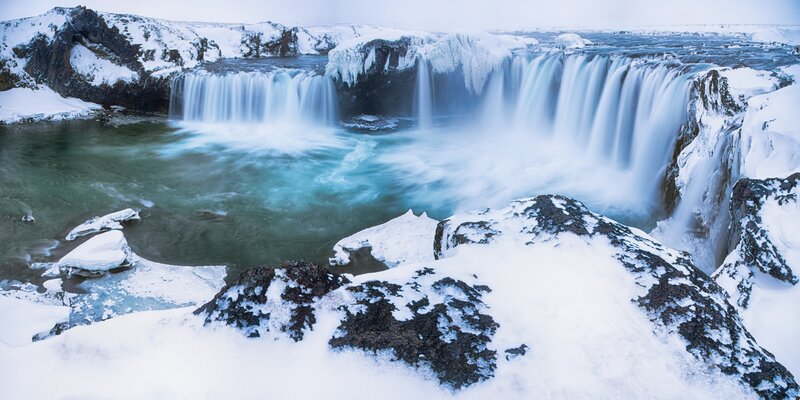 Snow-covered Waterfall — White, Cold, Winter, Photograph