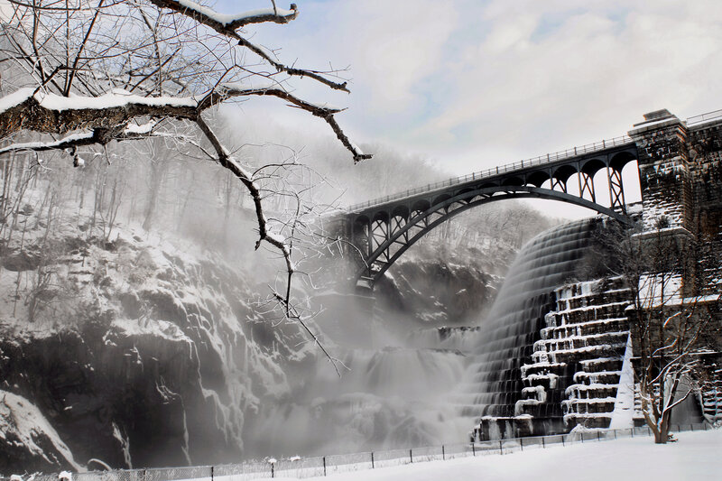 Snow-covered Waterfall — White, Dramatic