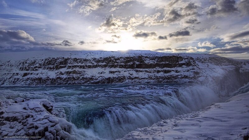 Snow-covered Waterfall — White, Dramatic, Winter, Photograph, River