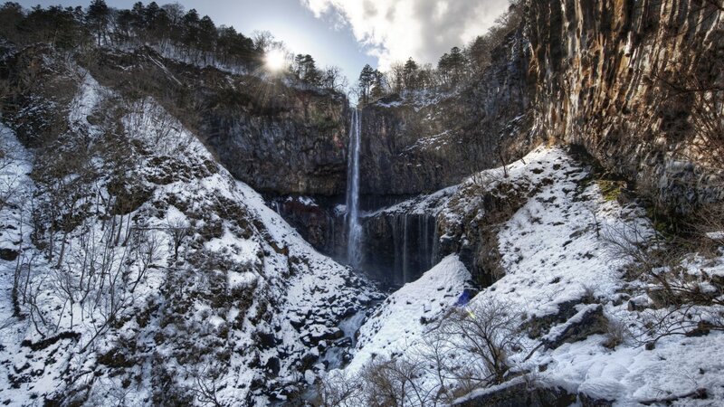 Snow-covered Waterfall — White, Dramatic, Winter, Photograph