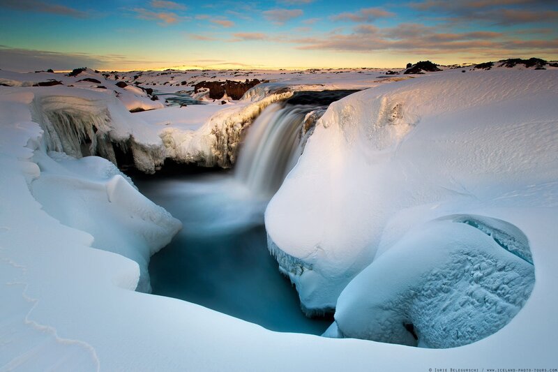 Snow-covered Waterfall — White, Serene, Winter, Photograph, River, Ice