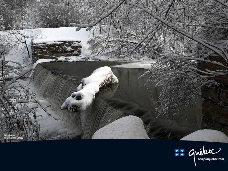 Snow-covered Waterfall — White, Serene, Winter, Photograph, River