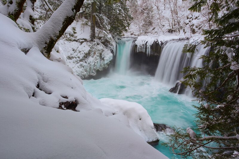 Snow-covered Waterfall — White, Serene, Winter, Photograph, Snow, Trees