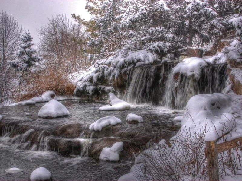 Snow-covered Waterfall — White, Serene, Winter, Photograph