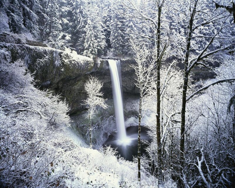 Snow-covered Waterfall — White, Serene, Winter