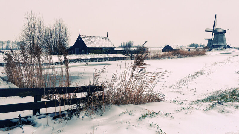 Snow-covered Windmill — White, Serene