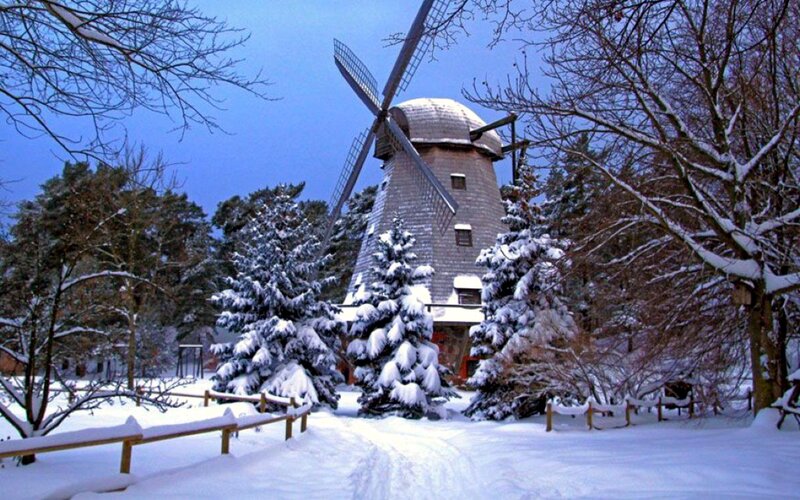 Snow-covered Windmill — White, Serene, Winter