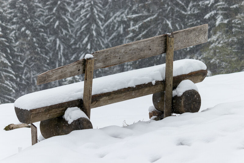Snow-covered Wooden Bench