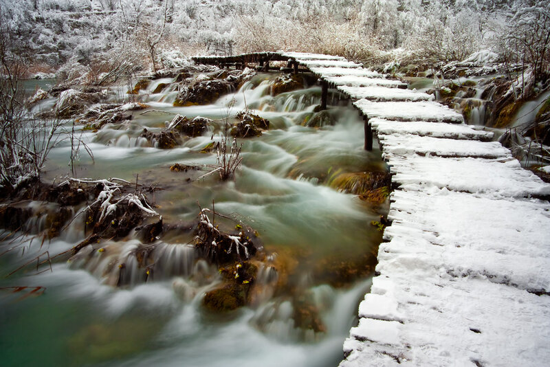 Snow-covered Wooden Bridge — White