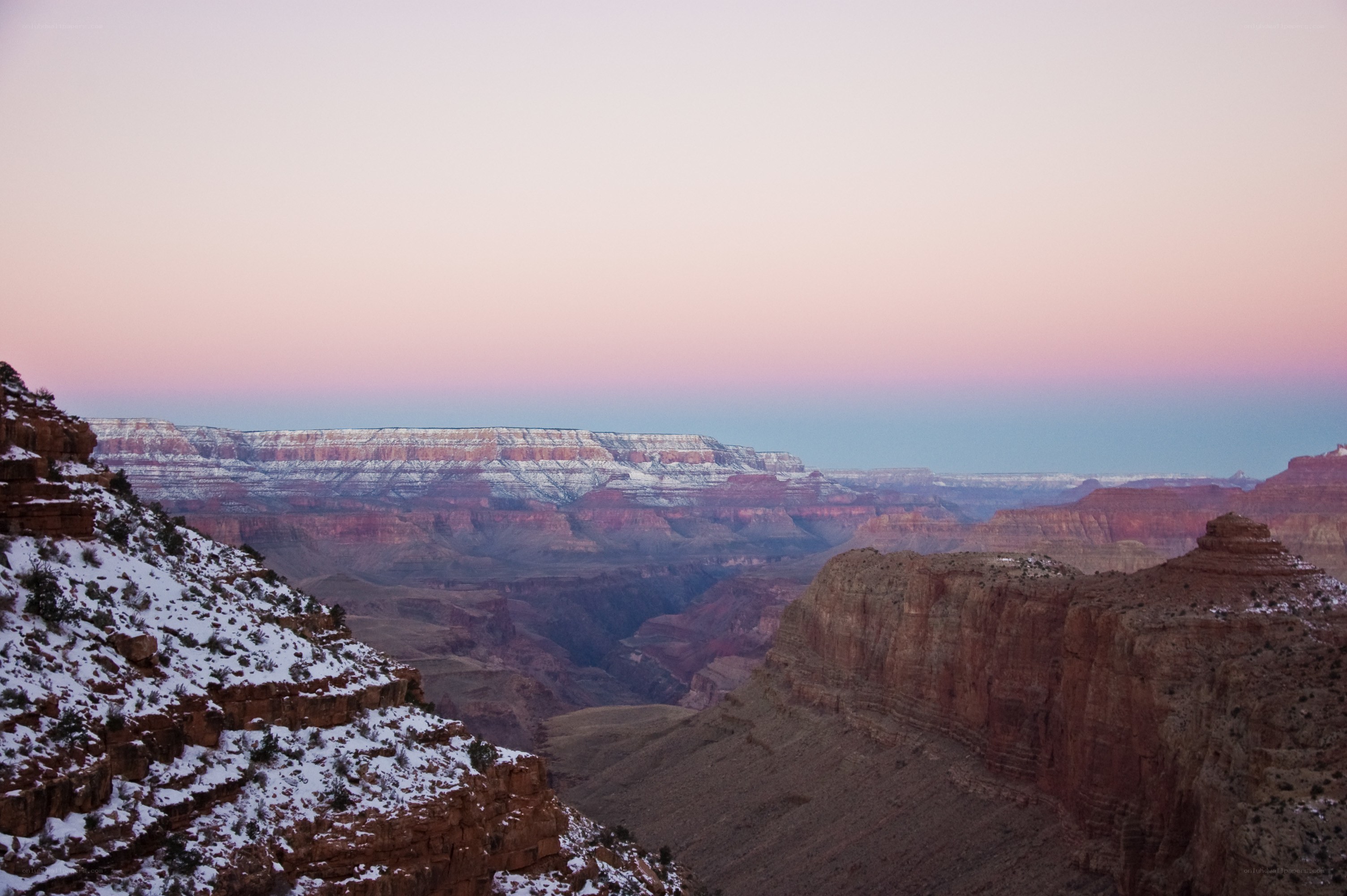 snow-dusted canyon at dusk
