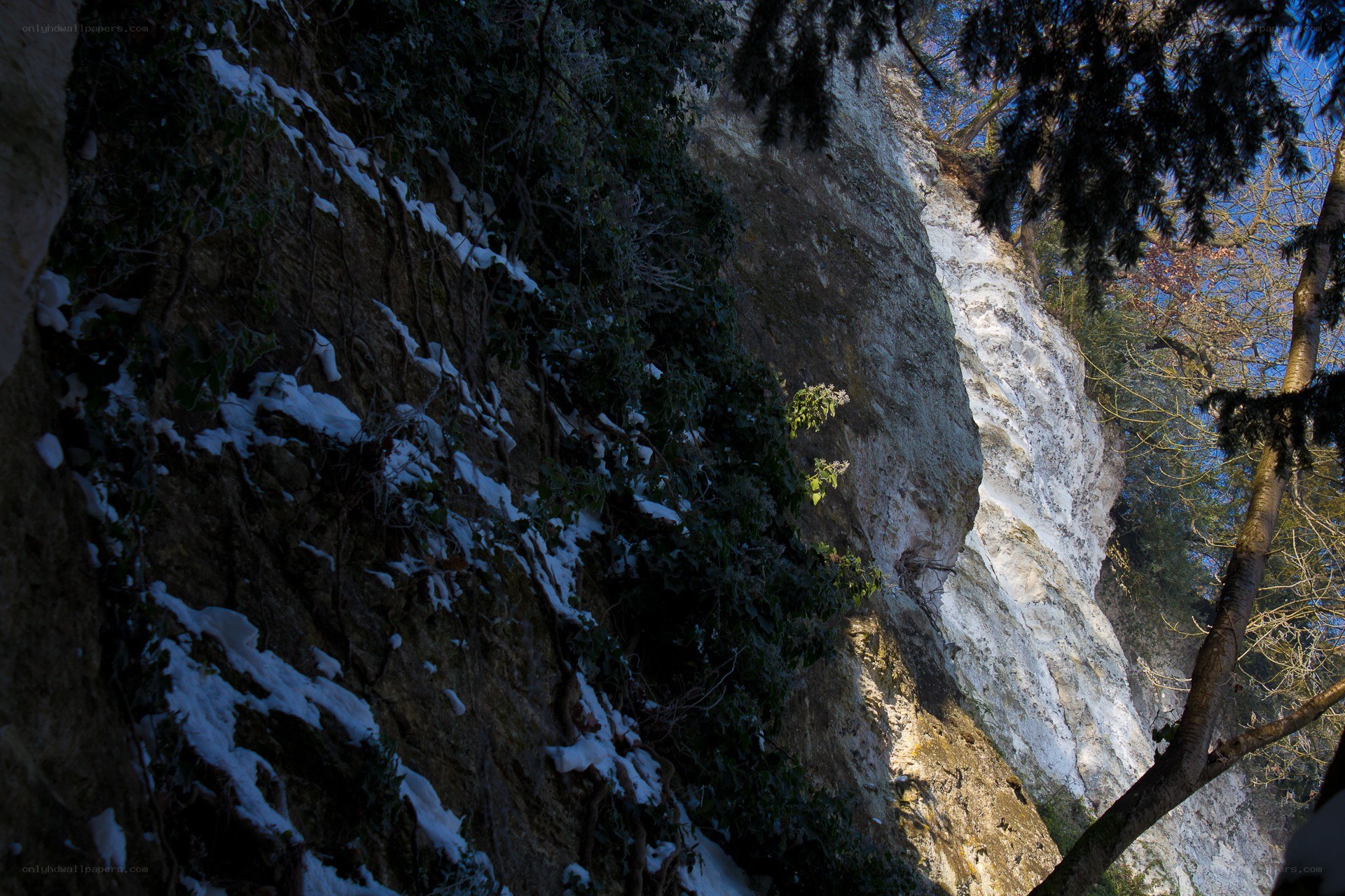 Snow-dusted cliff face