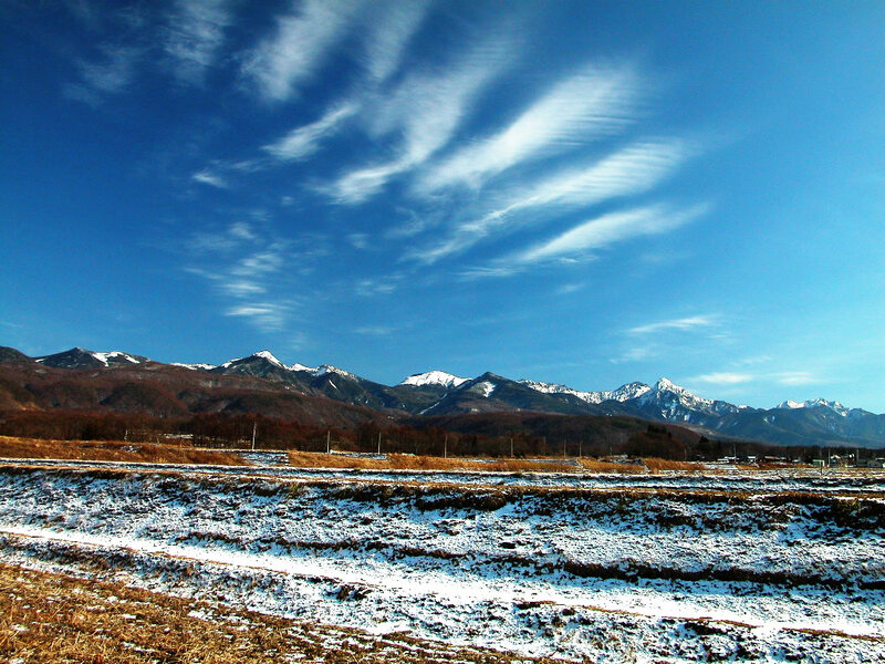 Snow-dusted Fields and Mountains