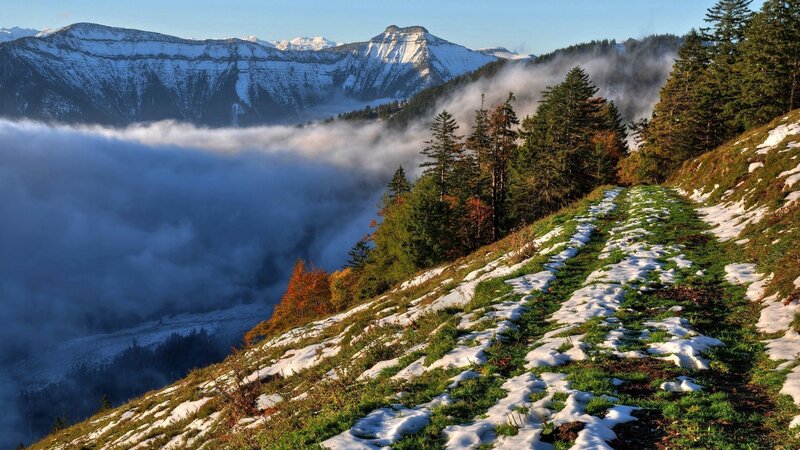 Snow-dusted Mountain Path — Green